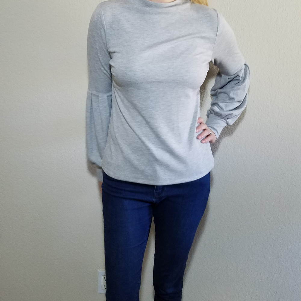 ANN TAYLOR NWOT GRAY LONG SLEEVE TOP SMALL - Picture 3 of 6